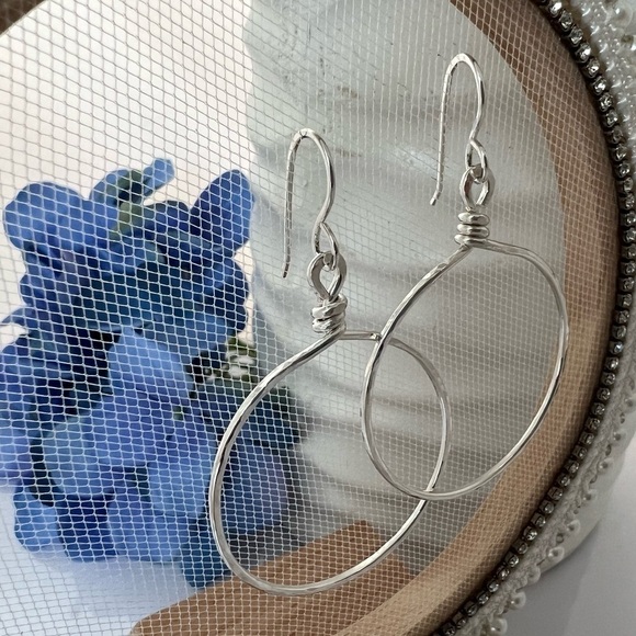 Artisan Sterling Silver Hammered Hoops .925 - Picture 7 of 14